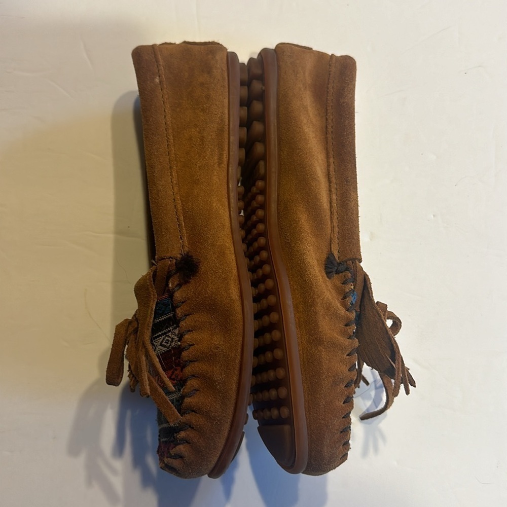 Minnetonka chestnut suede southwestern tassel bow Aztec Arizona moccasins size 7 - Picture 4 of 9